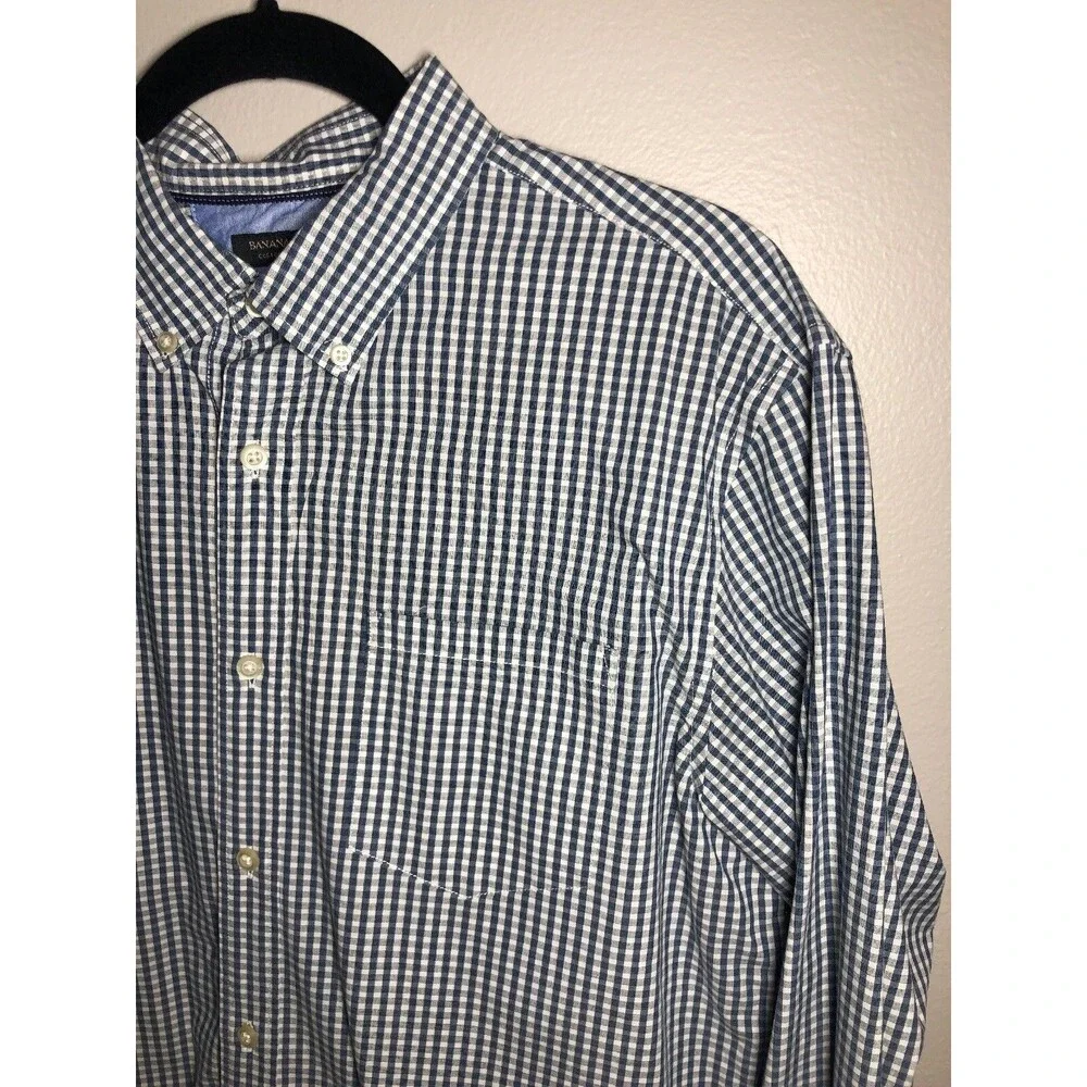Banana Republic Custom 078 Wash Shirt Camden Fit Large L Blue  Plaid